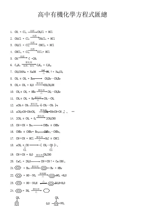 高中有机化学方程式汇总(全)(已免费)