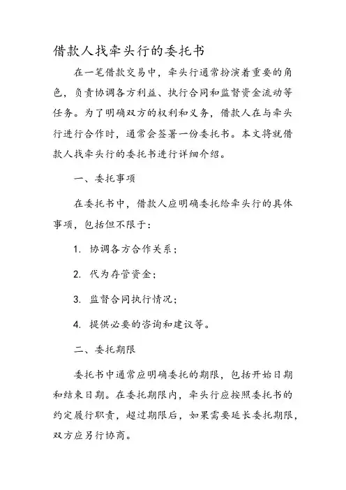 借款人找牵头行的委托书