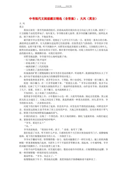中考语文现代文阅读题目精选大风(莫言)新人教版