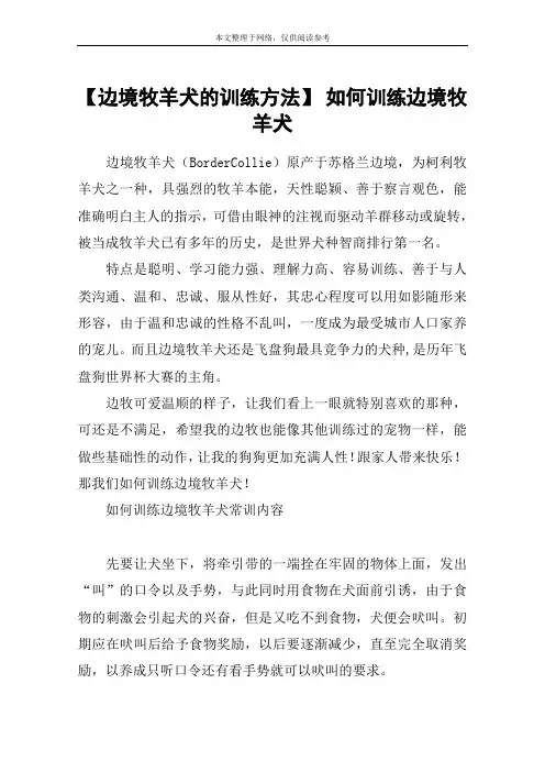【边境牧羊犬的训练方法】 如何训练边境牧羊犬