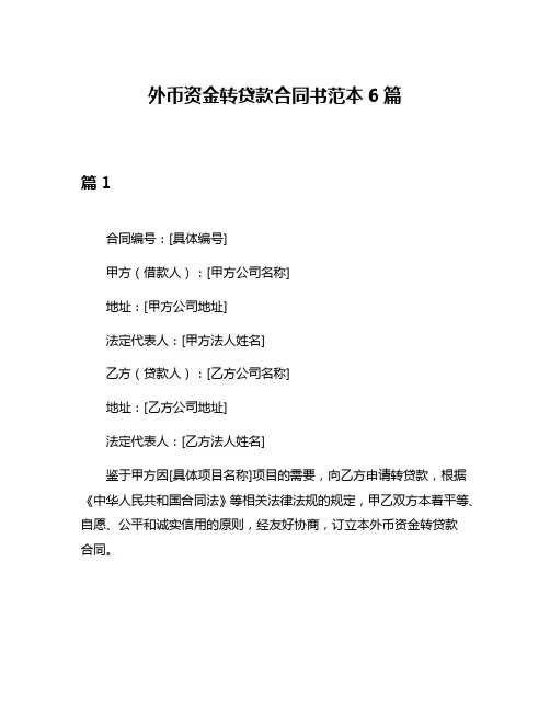 外币资金转贷款合同书范本6篇