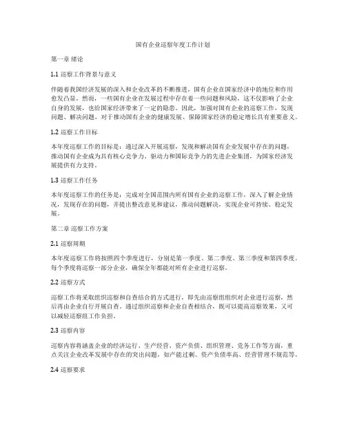 国有企业巡察年度工作计划