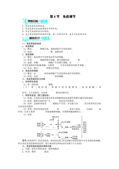 人教课标版高中生物必修3第2章《免疫调节》知识梳理