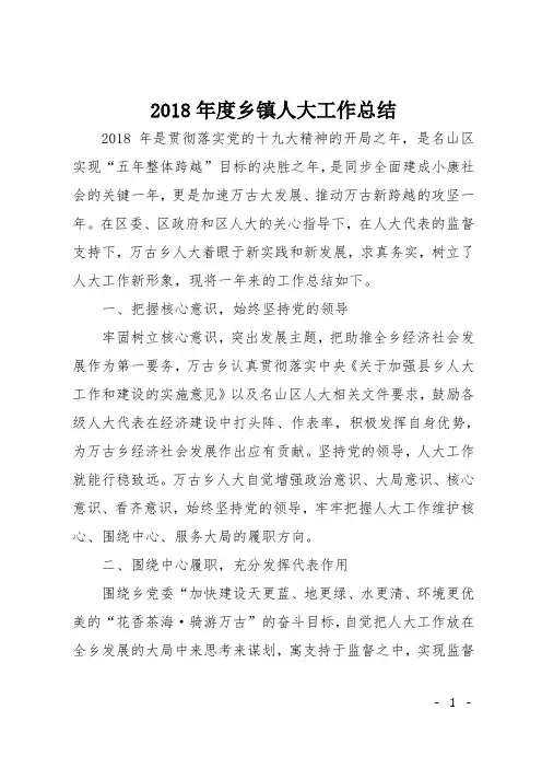 2018年度乡镇人大工作总结