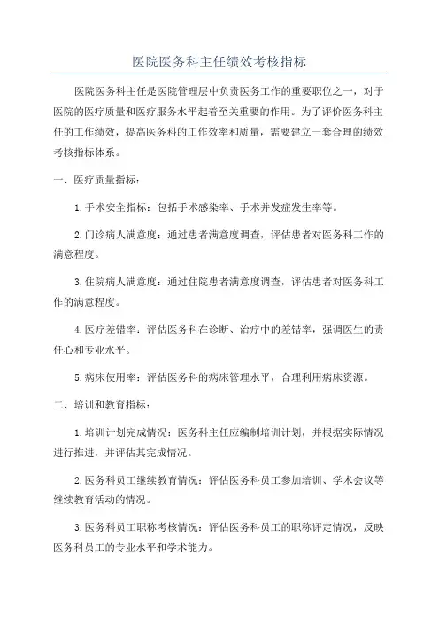 医院医务科主任绩效考核指标