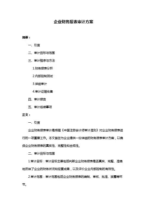 企业财务报表审计方案