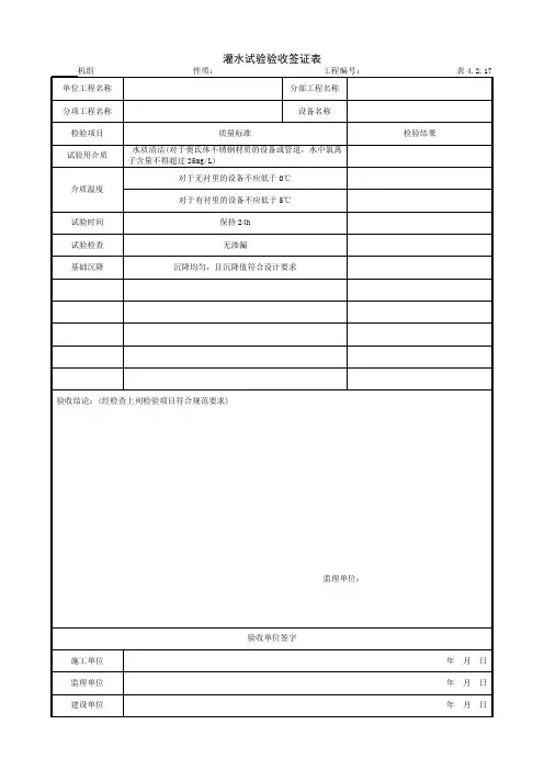 6.1.12灌水试验验收签证表