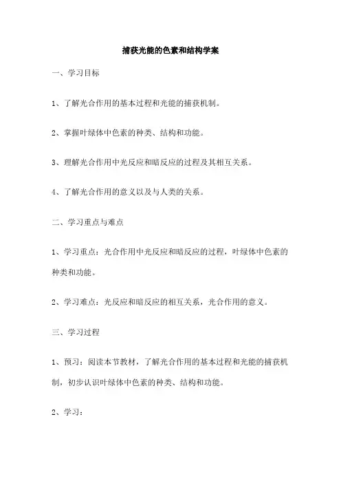 捕获光能的色素和结构学案