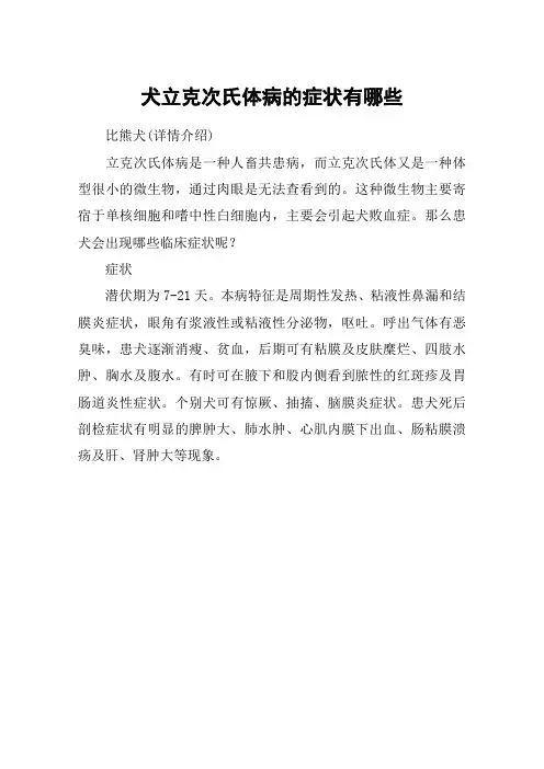 犬立克次氏体病的症状有哪些