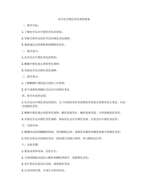 初中化学颜色变化规律教案