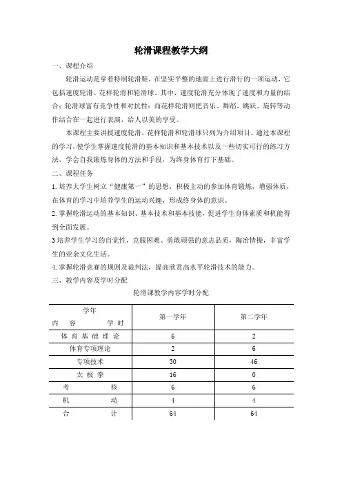 轮滑课程教学大纲