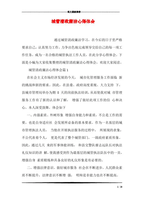 城管清政廉洁心得体会