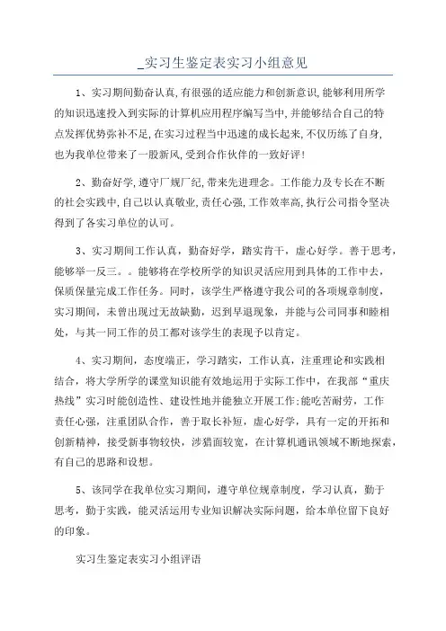 _实习生鉴定表实习小组意见