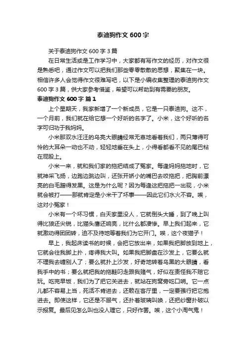 关于泰迪狗作文600字3篇