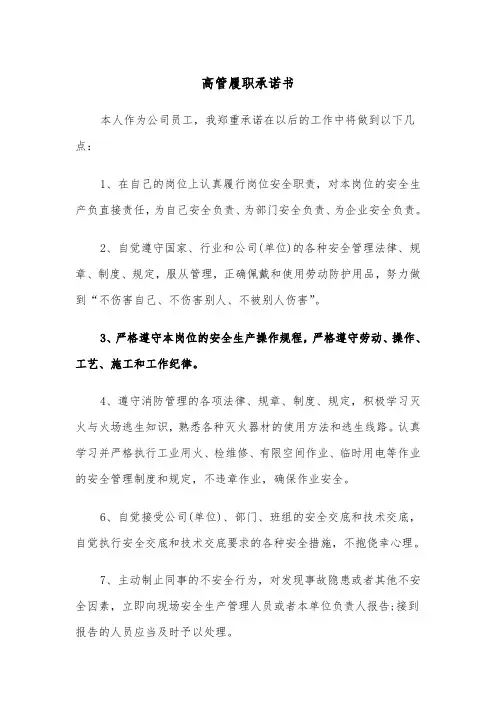 高管履职承诺书（2篇）
