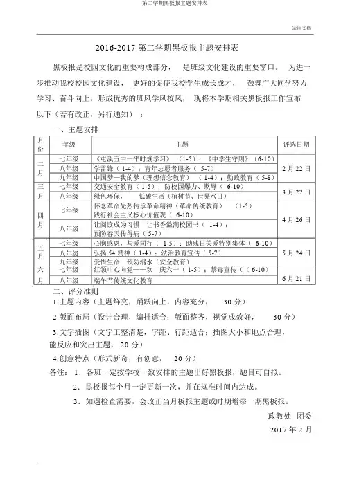 第二学期黑板报主题安排表