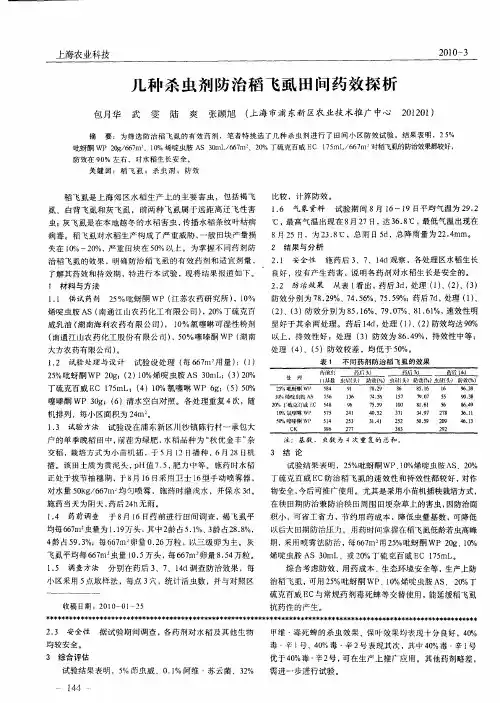 几种杀虫剂防治稻飞虱田间药效探析