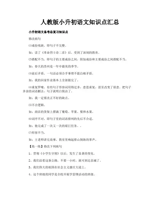 人教版小升初语文知识点汇总