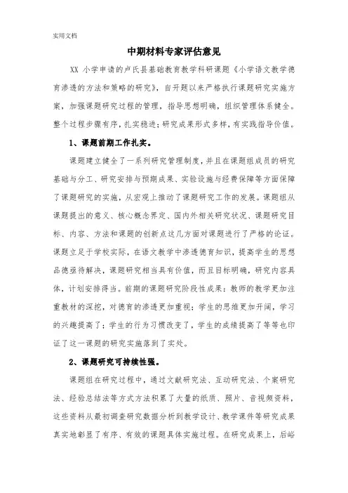 课题中期专家评估意见