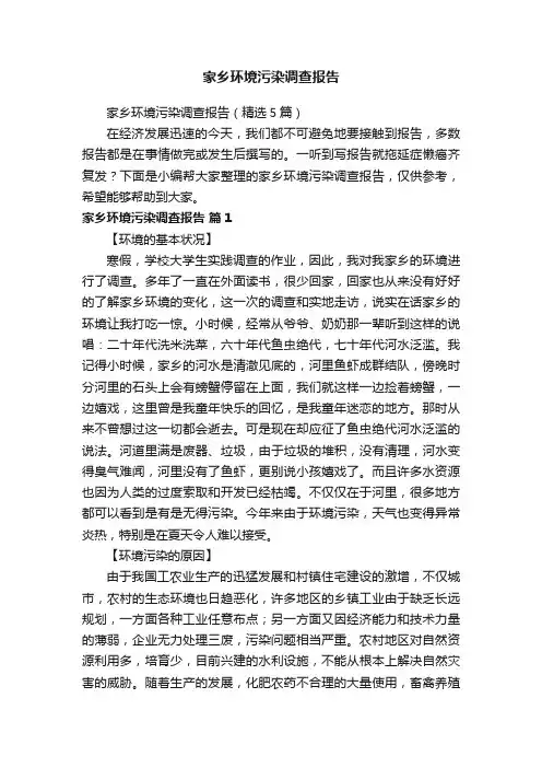 家乡环境污染调查报告（精选5篇）
