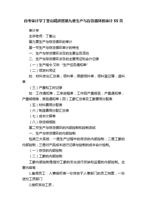 自考审计学丁奎山精讲班第九章生产与存货循环的审计55页