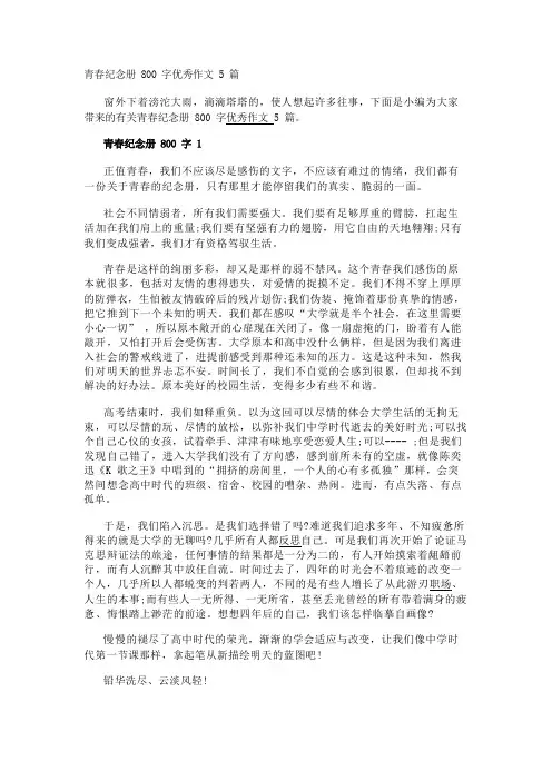 青春纪念册800字优秀作文5篇