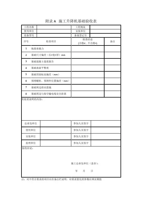 JGJ125-2010施工升降机安全检查验收表