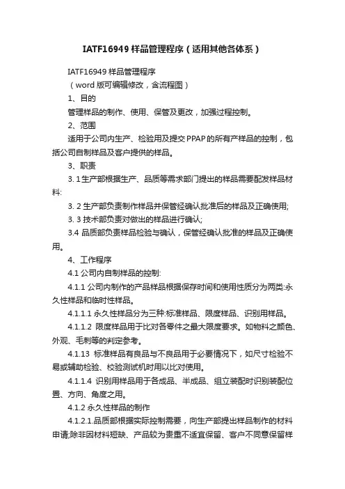 IATF16949样品管理程序（适用其他各体系）