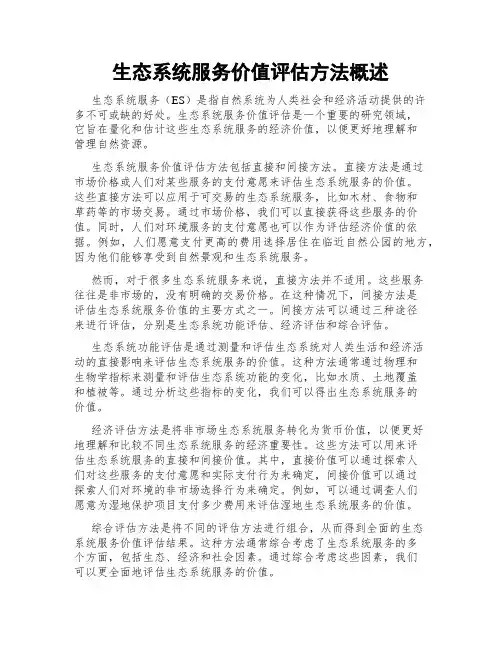 生态系统服务价值评估方法概述