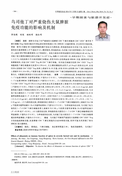 乌司他丁对严重烧伤大鼠脾脏免疫功能的影响及机制解析