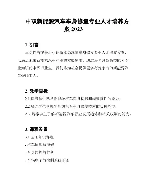 中职新能源汽车车身修复专业人才培养方案2023