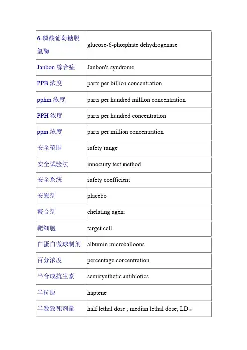 药理专业名词中英文对照