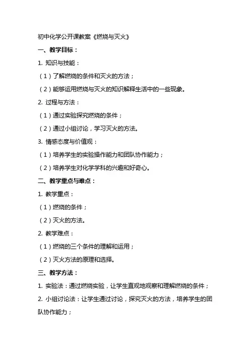 初中化学公开课教案《燃烧与灭火