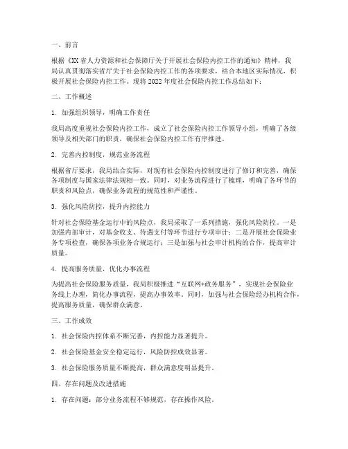 社保内控工作总结报告范文