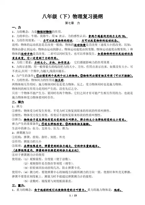物理八年级下册知识点总复习