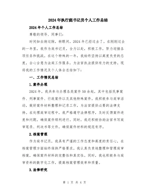 2024年执行庭书记员个人工作总结