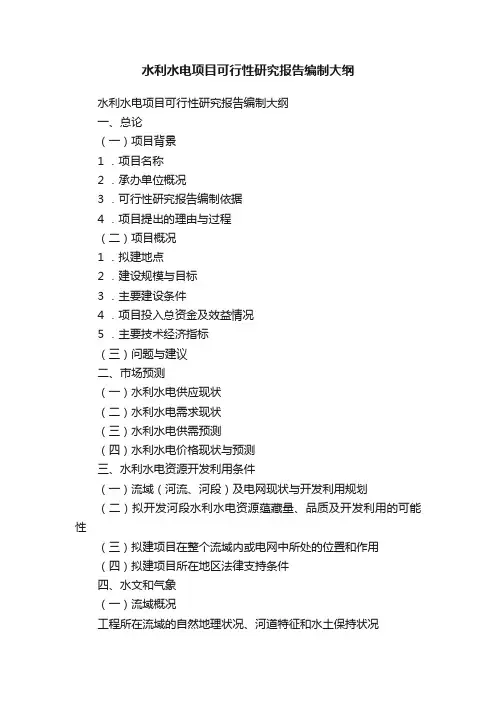 水利水电项目可行性研究报告编制大纲