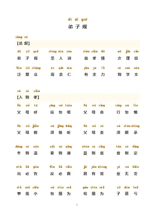 弟子规正版全文,带拼音,完善打印版(可编辑修改word版)