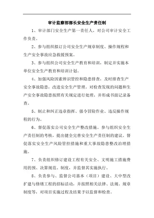 审计监察部部长安全生产责任制