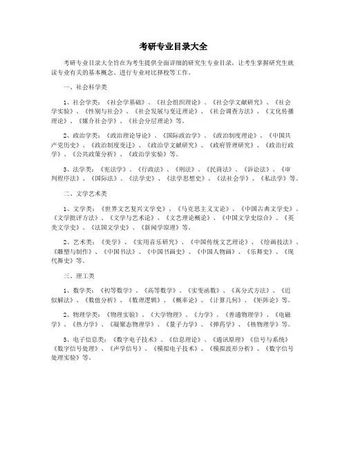 考研专业目录大全