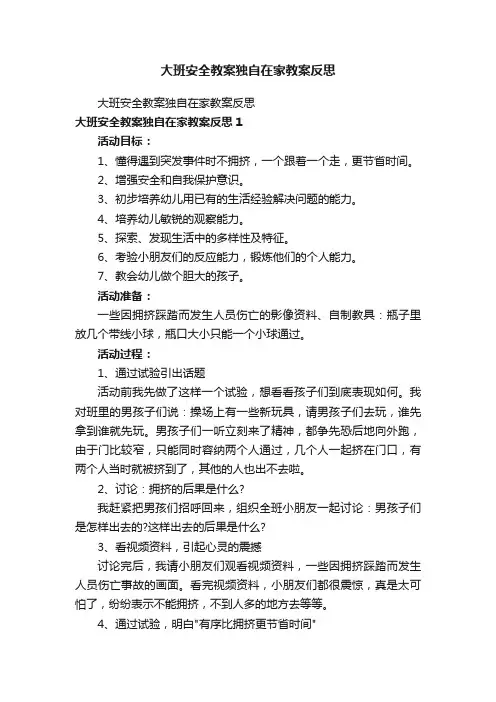 大班安全教案独自在家教案反思