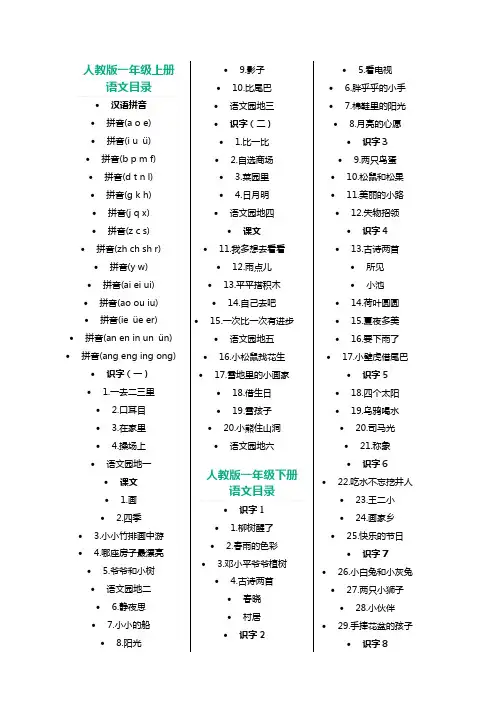 人教版小学语文课本目录【整理版】