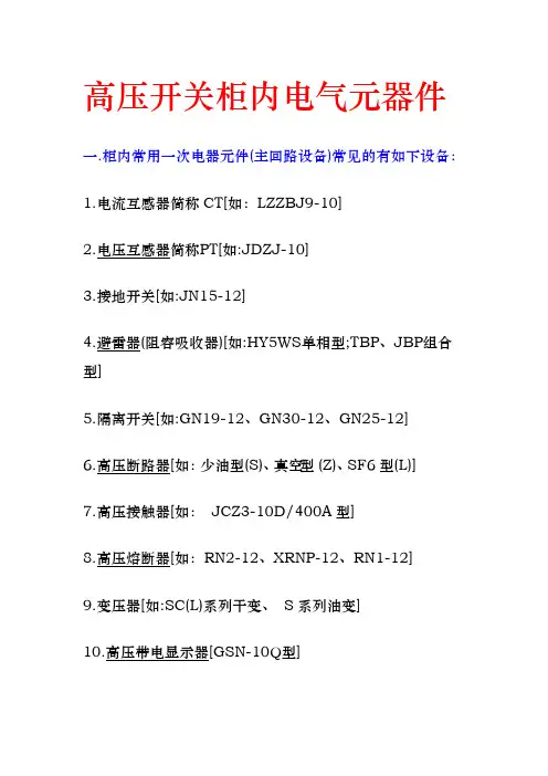 高压开关柜采购电气元器件明细