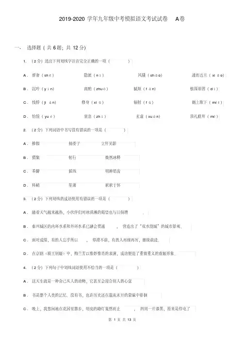 2019-2020学年九年级中考模拟语文考试试卷A卷