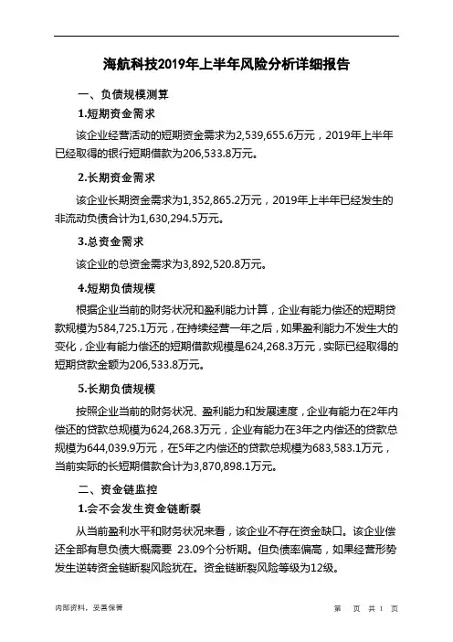 海航科技2019年上半年财务风险分析详细报告
