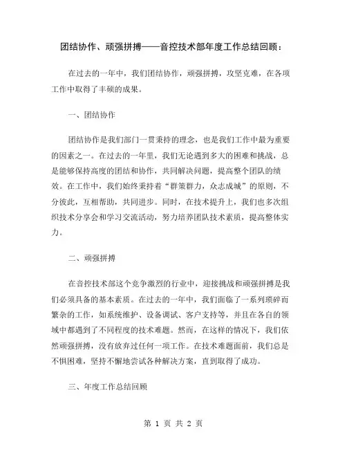 团结协作、顽强拼搏——音控技术部年度工作总结回顾