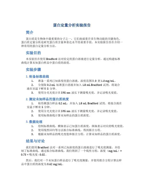 蛋白定量分析实验报告