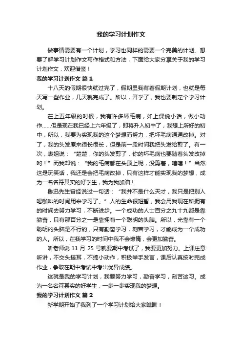 关于我的学习计划作文（精选28篇）