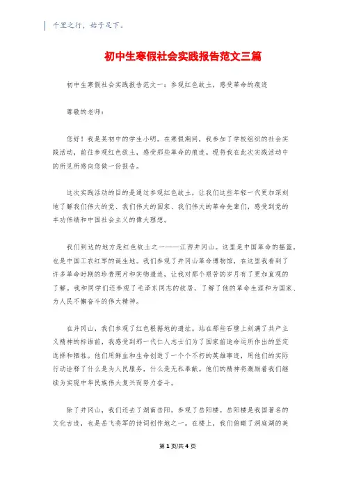 初中生寒假社会实践报告范文三篇