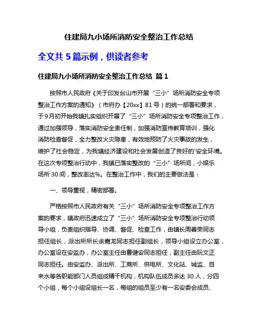 住建局九小场所消防安全整治工作总结